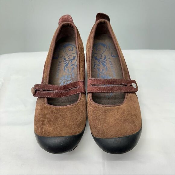 Merrell plaza bandeau cherry oak brown suede leather mary jane shoes women's 9. - Picture 2 of 8